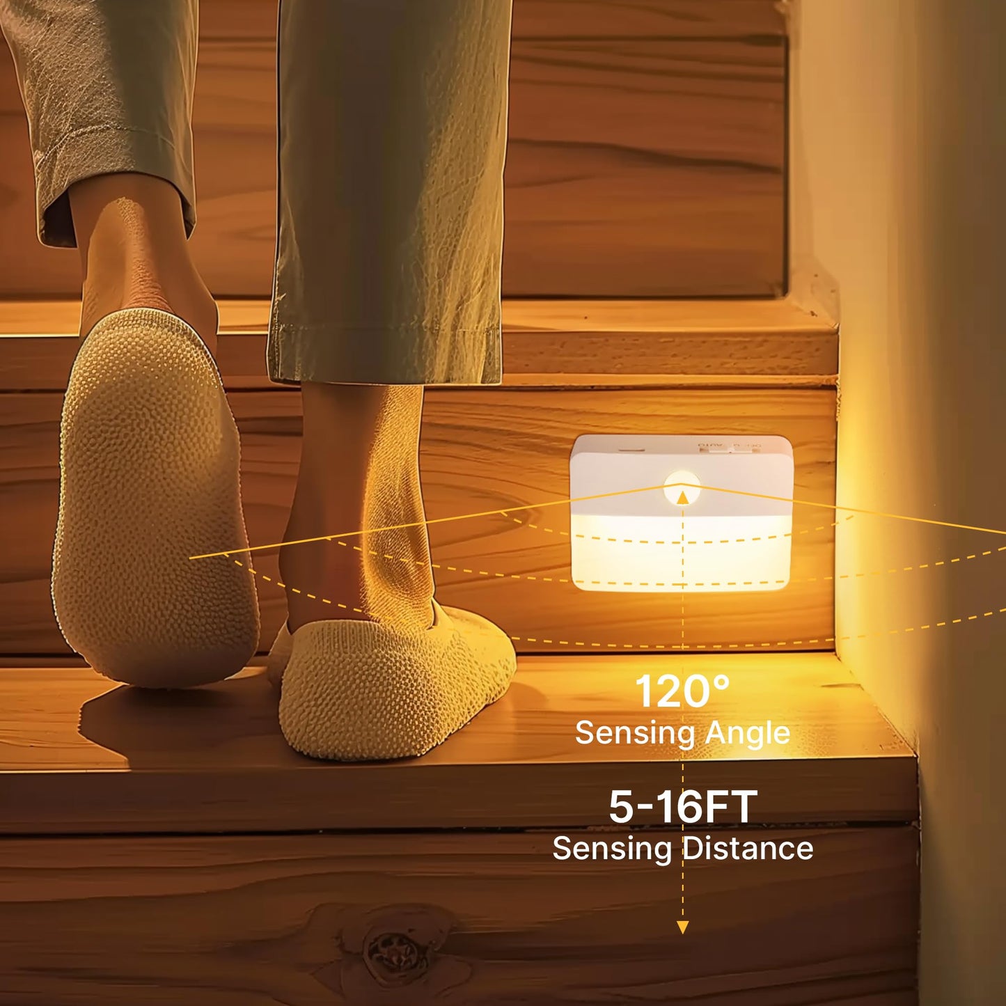 Guankai 8 Pack Motion Sensor Stair Light for Indoor, Battery Operated Closet Lights, Wireless Stick on Anywhere Hallway Lamp, Portable Led Night Lamps for Bedroom Under Cabinet Kitchen