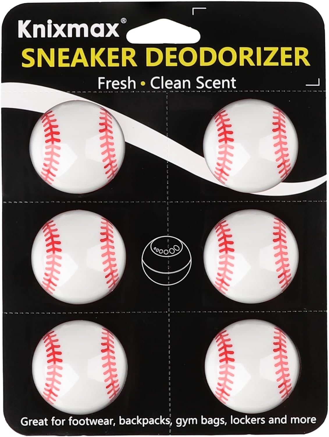 Knixmax Shoe Deodorizer Balls Odor Eliminator for Sneakers 6 Pack Baseball