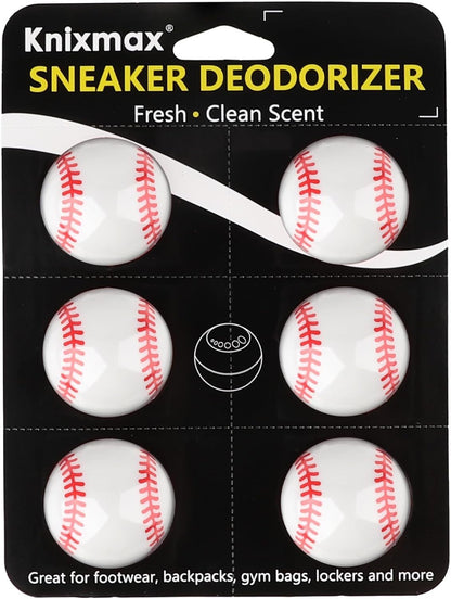 Knixmax Shoe Deodorizer Balls Odor Eliminator for Sneakers 6 Pack Baseball