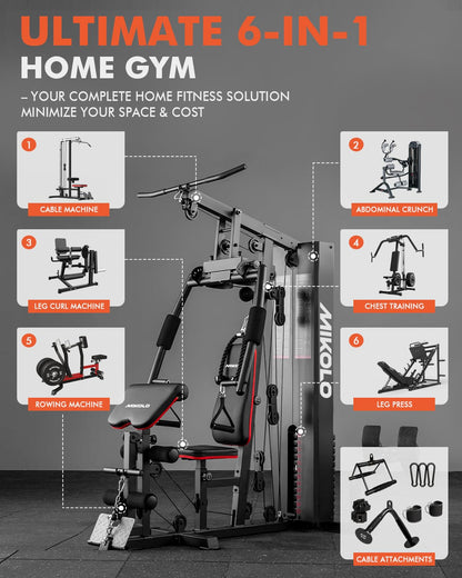 Mikolo Home Gym, Workout Station with 150LBS Weight Stack, Multifunctional Home Gym Equipment, Exercise Equipment for Full Body Strength Training