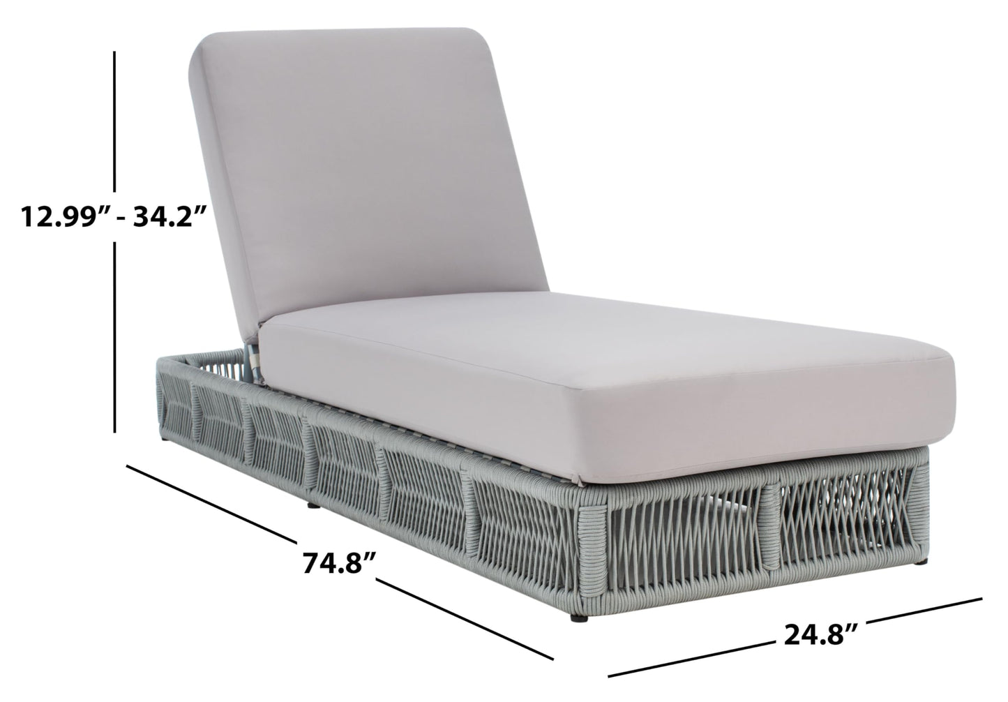 SAFAVIEH Outdoor - Gillian Chaise Lounge Chair - Tan & White - Steel and Woven Rope - Adjustable 5-Position Backrest - Ideal for Patio, Deck, Poolside, Backyard (PAT7527A)