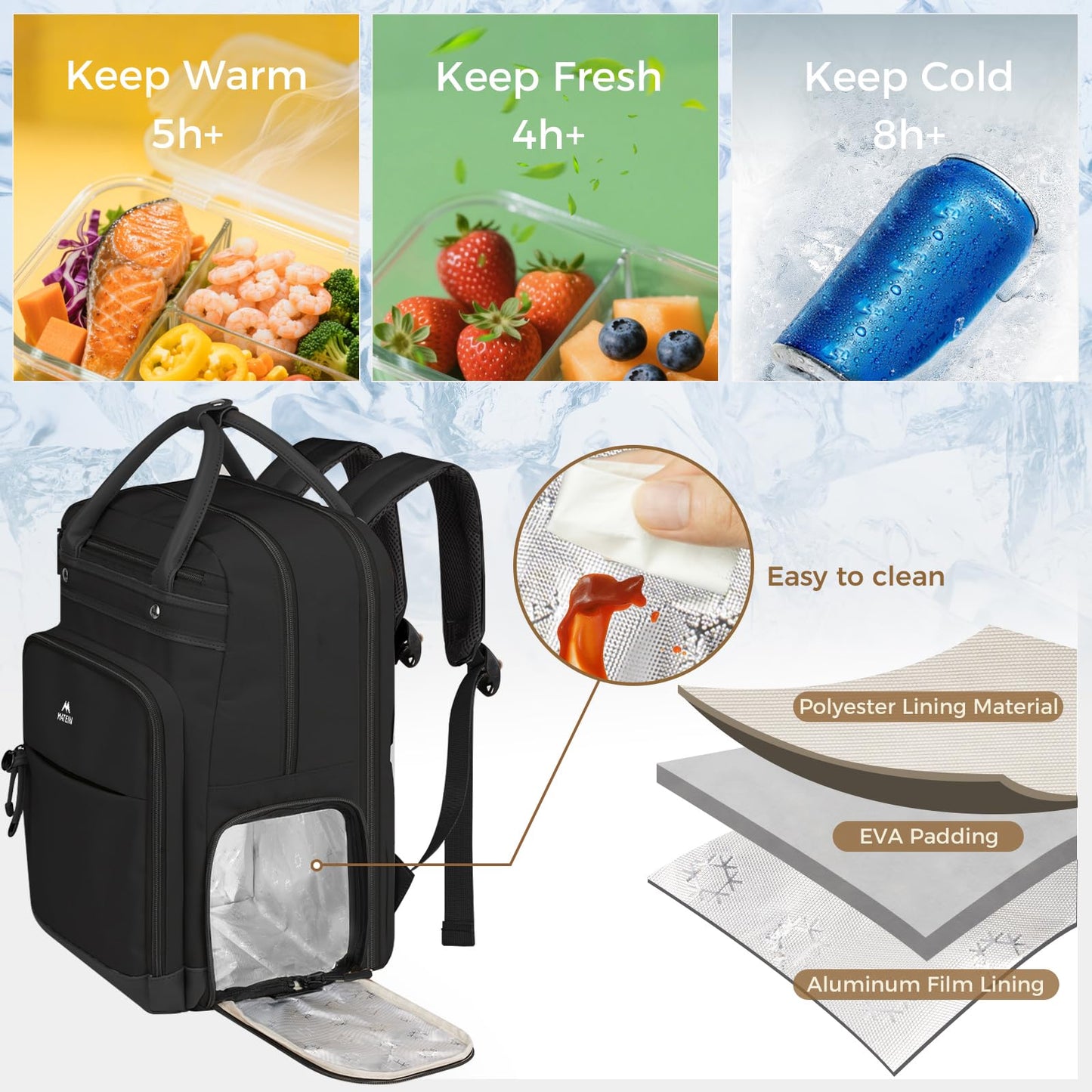 MATEIN Teacher Backpack with Lunch Compartment, 15.6 Inch Laptop Backpack | Detachable, with Organized Pocket, Commute Office College, Computer Backpacks for Men Women, Meal Prep Bag, Gift for Nurse