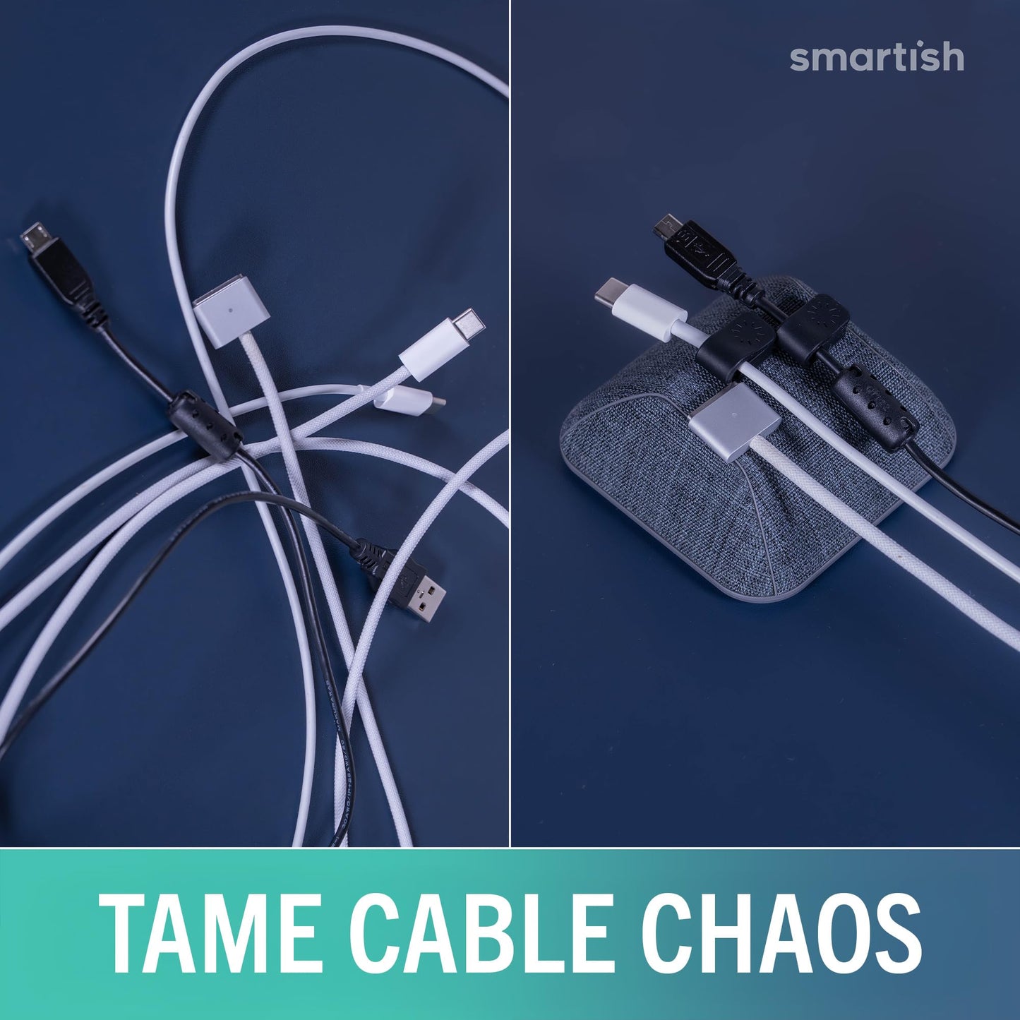 Smartish® Magnetic Cord Holder - Bigger Cable Wrangler Organizer with Magnet Clips for Charger Management on Desktop, Nightstand - Holds 6+ Cables - I'm Blushing