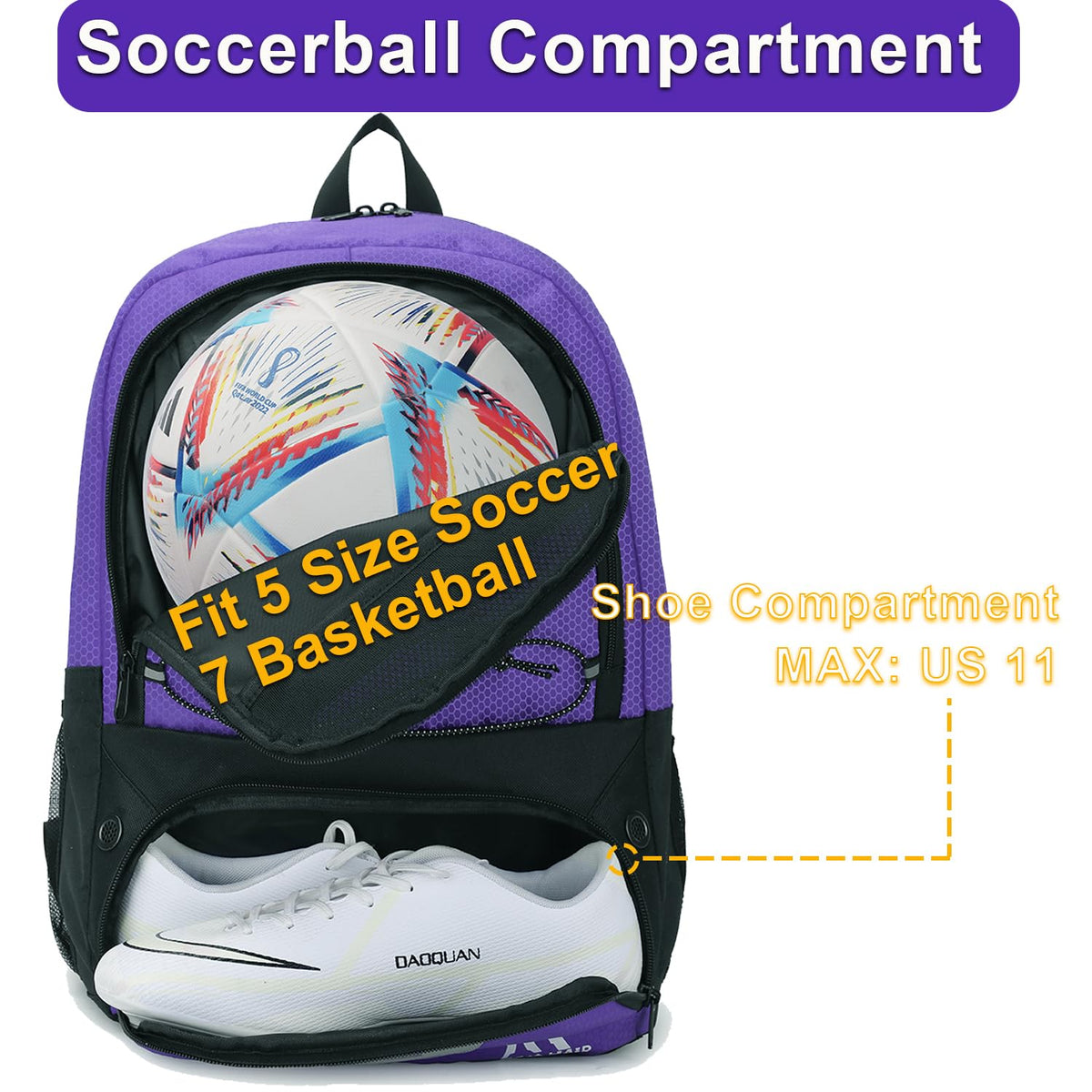 Hsmihair Soccer Bag,Youth Soccer Backpack with Ball and Cleat Compartment