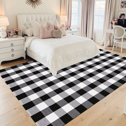 Christmas Door Mat Outdoor 35.4''x59'' Buffalo Plaid Christmas Decor Rug Cotton Hand-Woven Layered Door Mats Washable Carpet for Front Porch, Kitchen, Farmhouse, Entryway