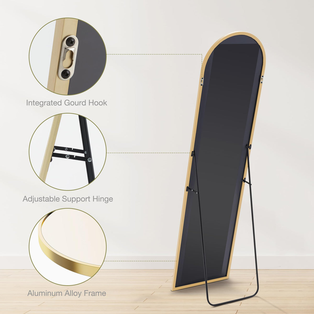 DUMOS 59"x16" Arched Full Length Mirror with Stand