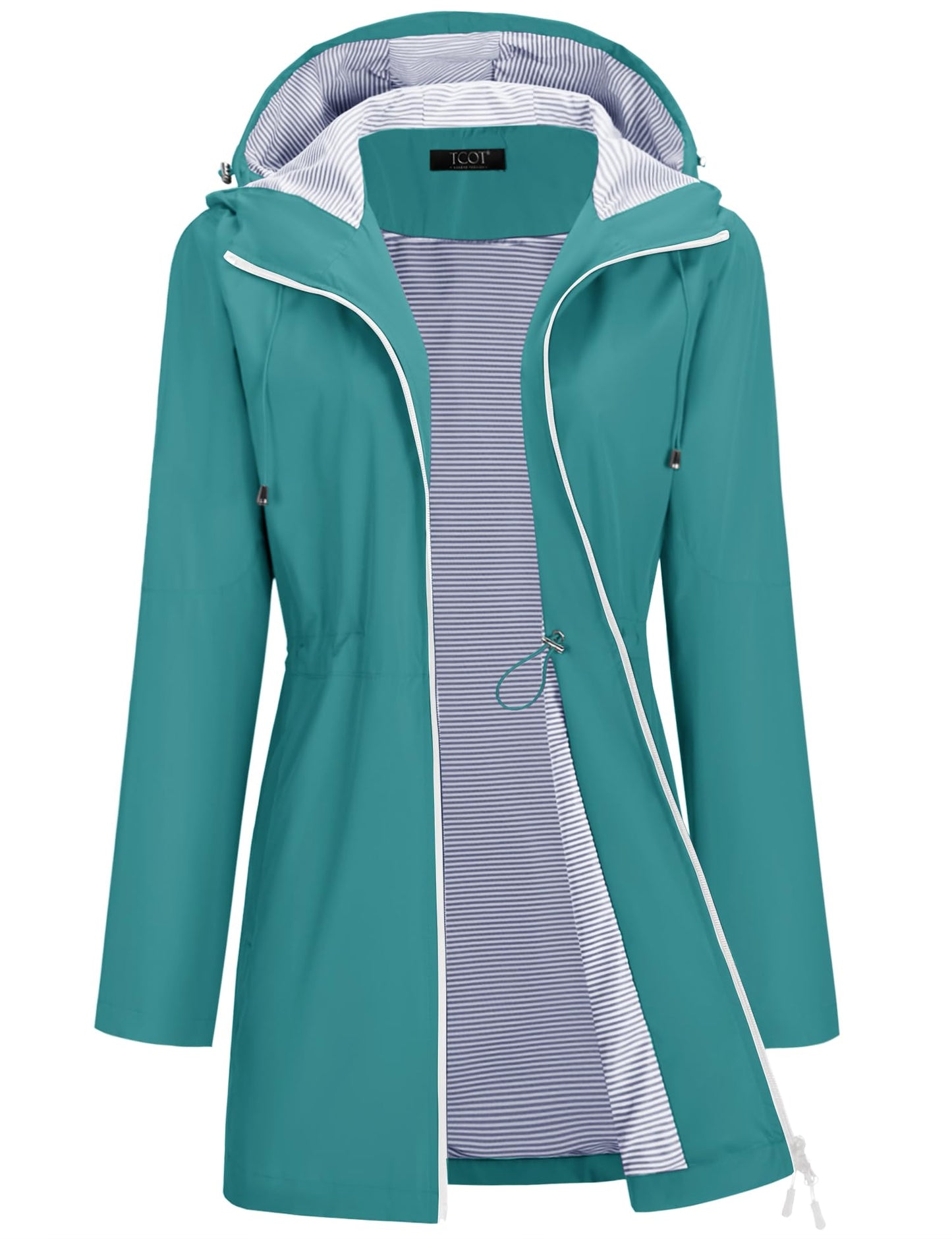 TCOT Rain Jacket Women Lined Raincoats Waterproof Hooded Long Trench Coat