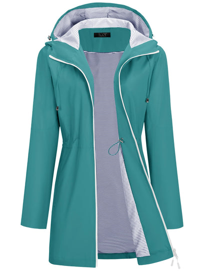TCOT Rain Jacket Women Lined Raincoats Waterproof Hooded Long Trench Coat