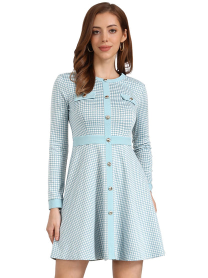 Allegra K Women's Houndstooth Plaid A-Line Elegant Business Work Dress
