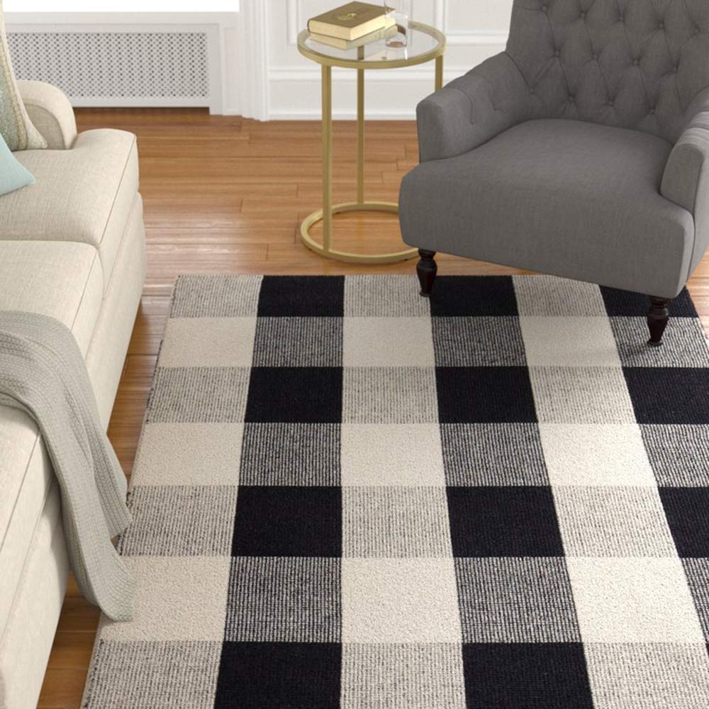 Christmas Door Mat Outdoor 35.4''x59'' Buffalo Plaid Christmas Decor Rug Cotton Hand-Woven Layered Door Mats Washable Carpet for Front Porch, Kitchen, Farmhouse, Entryway