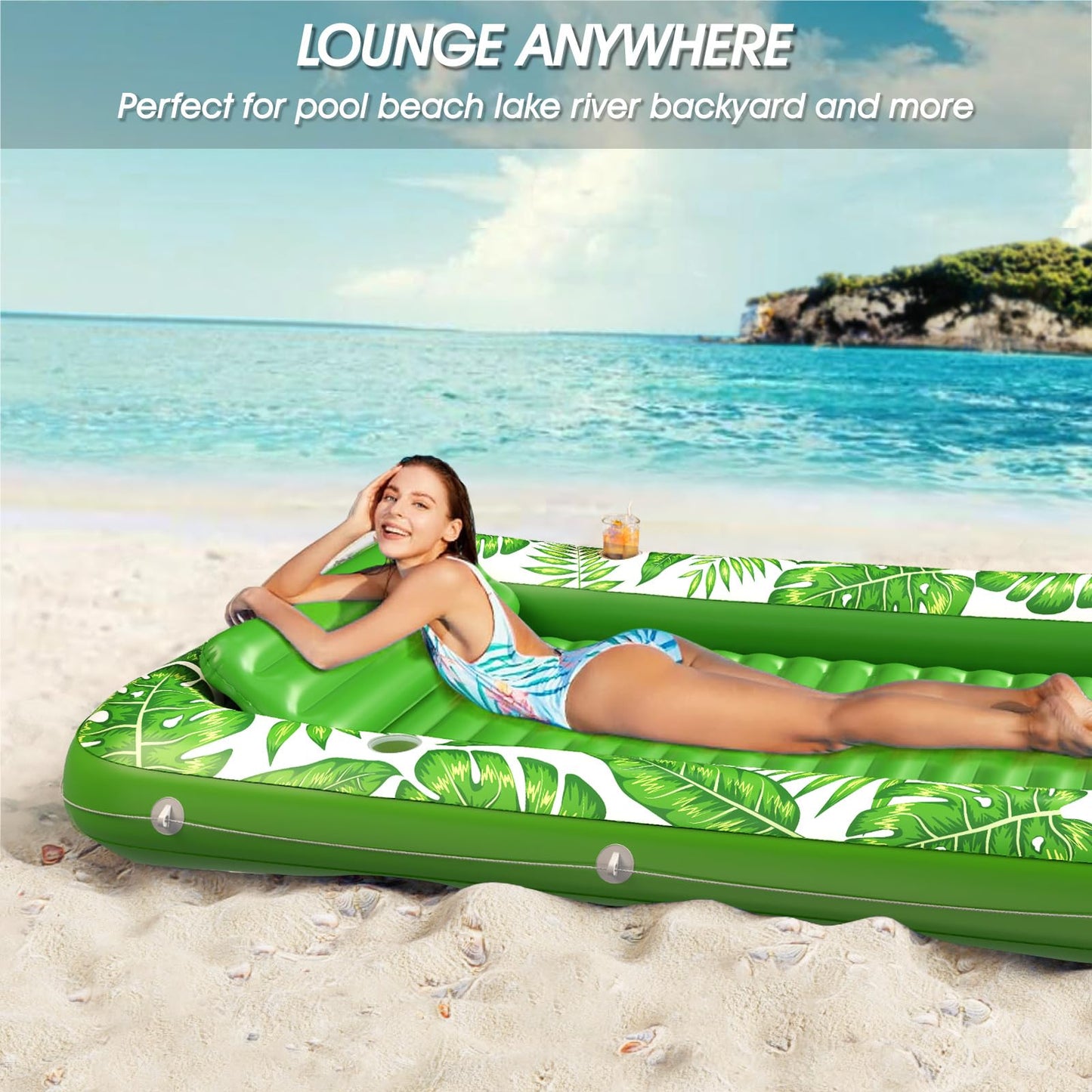 Inflatable Tanning Pool Lounger Float - Jasonwell 4 in 1 Sun Tan Tub Sunbathing Pool Lounge Raft Floatie Toys Water Filled Tanning Bed Mat Pad for Adult Blow Up Kiddie Pool Kids Ball Pit Pool (L)