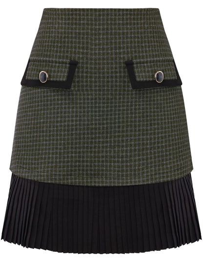 Kate Kasin Women's Plaid Mini Skirt, High Waist Pleated A-Line Skirts