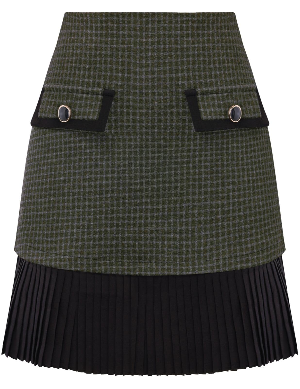 Kate Kasin Women's Plaid Mini Skirt, High Waist Pleated A-Line Skirts