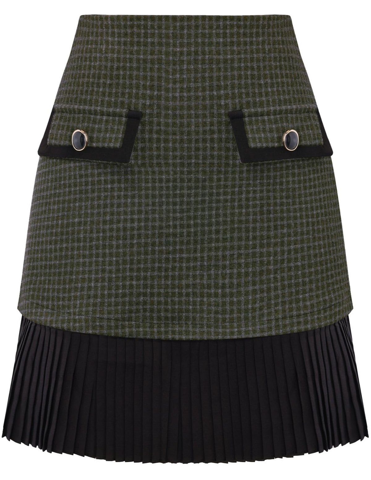 Kate Kasin Women's Plaid Mini Skirt, High Waist Pleated A-Line Skirts