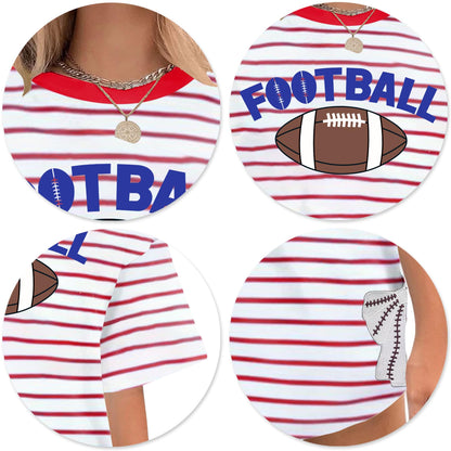 Football Shirts for Women Oversize Game Day T-Shirts Bow Side Split T-Shirt | Football Season Graphic Tee Tops Oversize Football Graphic Short Sleeve Tee Top