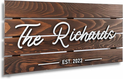 Wooden Name Sign Personalized and Custom, Solid Rustic Wood, Wedding Gifts for Couples, Home, Office, Family Last Name Established Signs, Est. Date Sign 28x13" (Large)