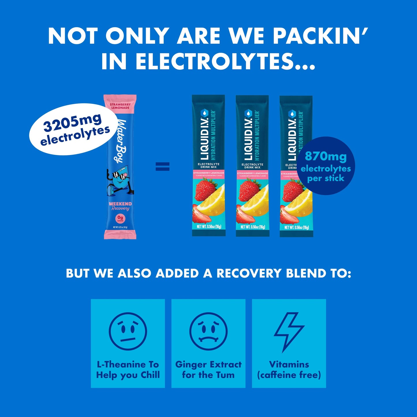 Waterboy - Weekend Recovery, Variety Pack, Sugar Free Electrolytes Powder Drink Mix - 24ct Hydration Packets