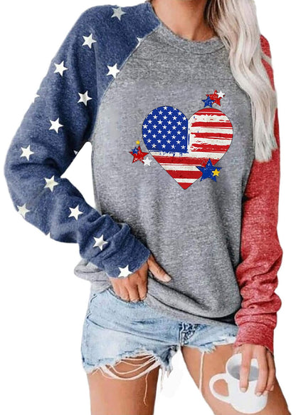 Womens Long Sleeve Baseball Mom American Flag Star Sweatshirt