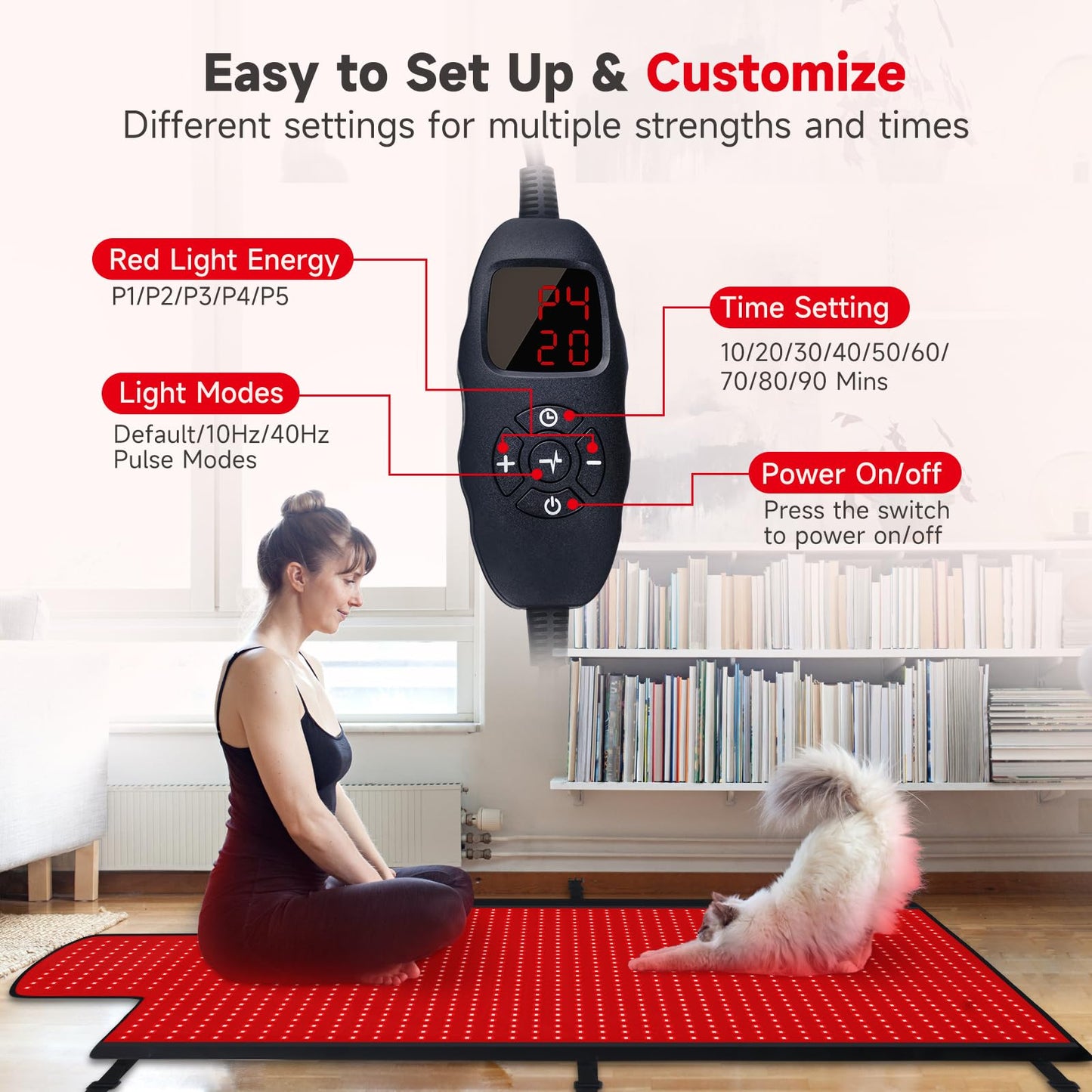Red Light Therapy Mat for Full Body, 76.8'' X 33.4'' Red Light Therapy Blanket, 1370 (660nm & 850nm) LEDs for Home Use, 3 Modes & Adjustable Timer, Premium Leather