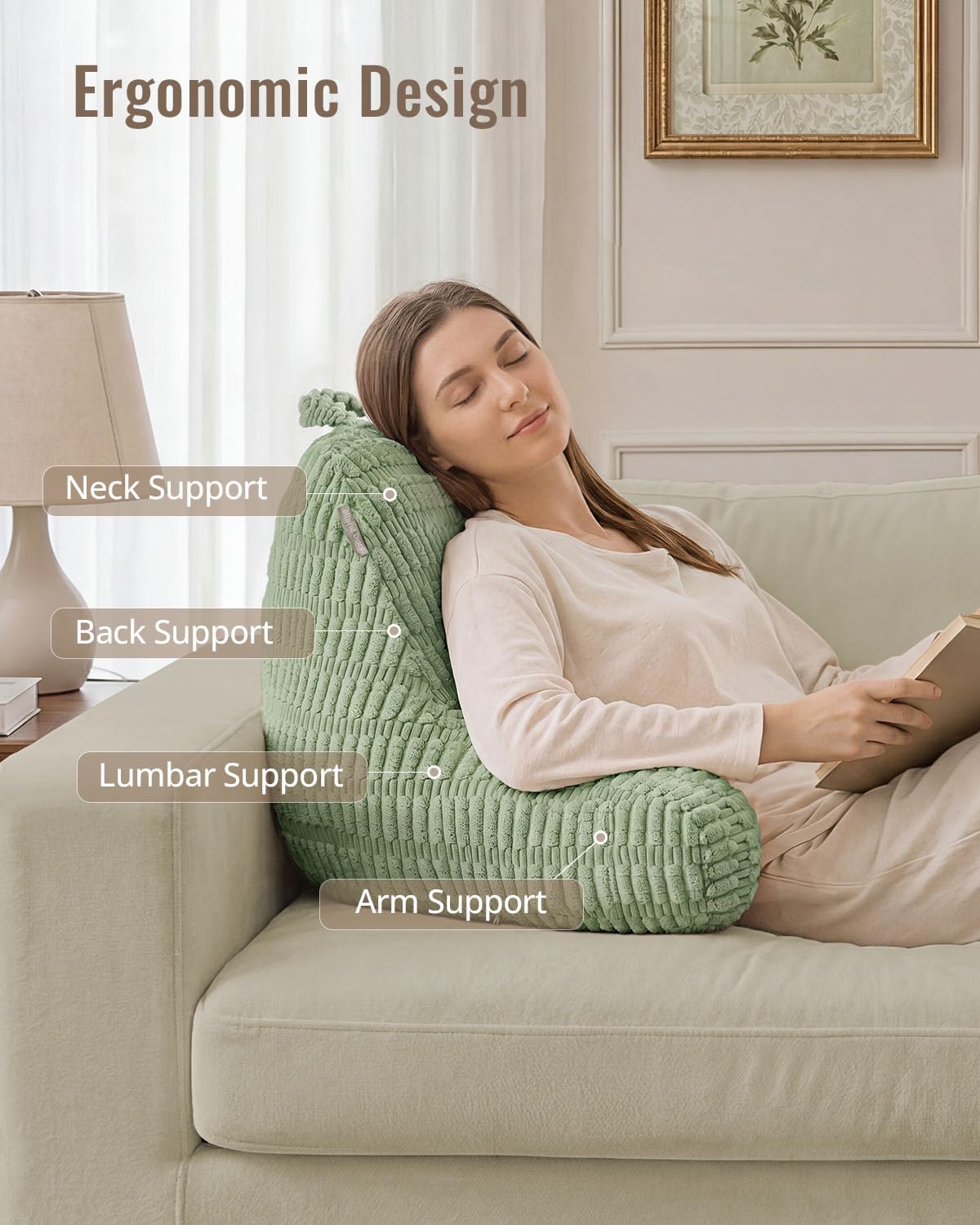 Blissful Diary Reading Pillow, Backrest Pillow with Shredded Memory Foam
