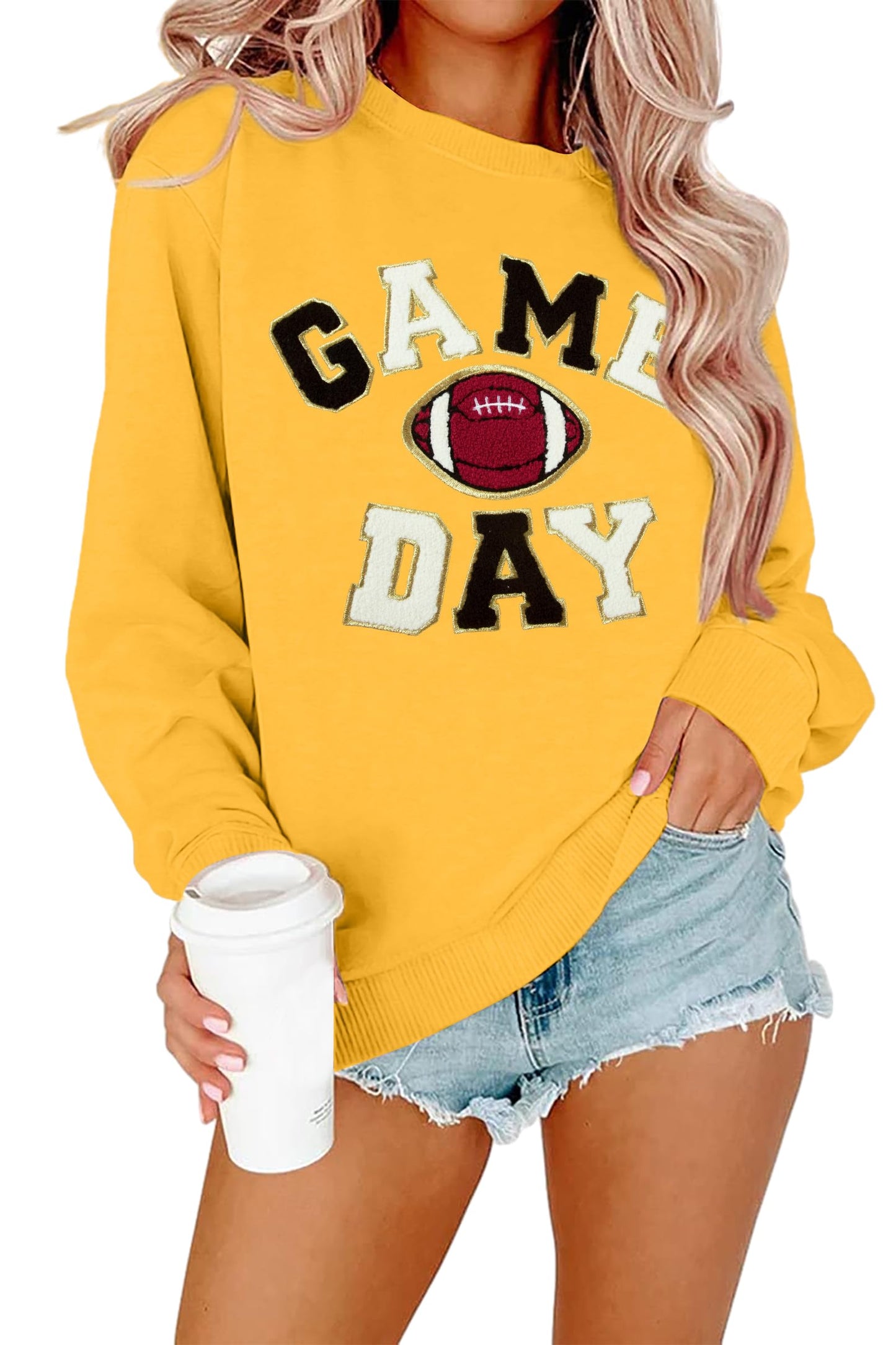 FLOYU Women Sunday Funday Sweatshirt Cute Football Graphic Pullover Game Day Weekend Tops Casual Football Season Shirt