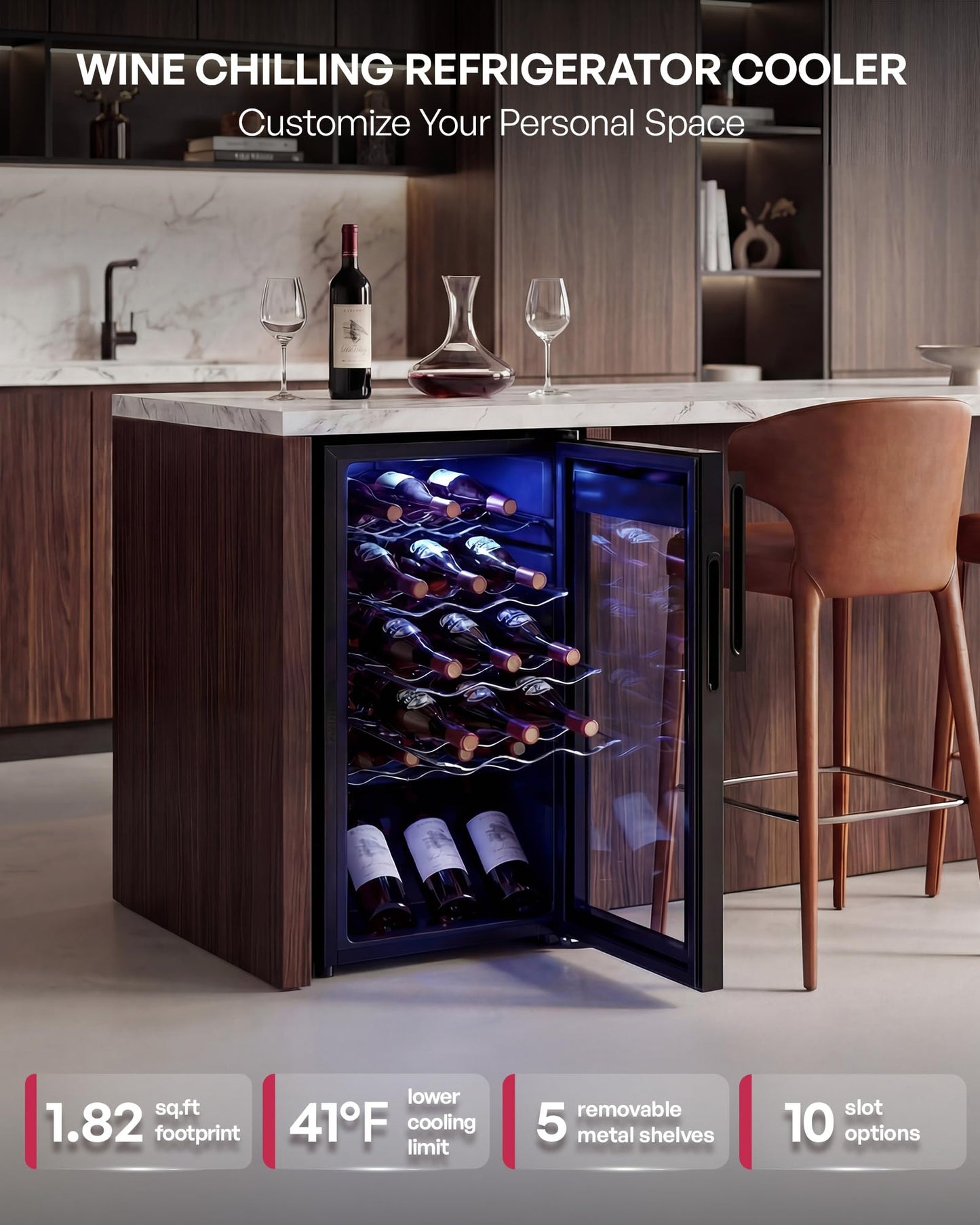 Icyglee 25 Bottle Compressor Wine Cooler Refrigerator, Freestanding Wine Cellar with 41-64°F Adjust Temp & Double-layer Glass Door for Red and White, Wine Cooler for Home Bar, Black