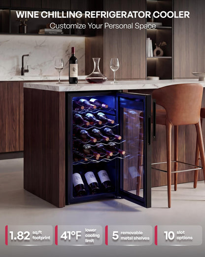 Icyglee 25 Bottle Compressor Wine Cooler Refrigerator, Freestanding Wine Cellar with 41-64°F Adjust Temp & Double-layer Glass Door for Red and White, Wine Cooler for Home Bar, Black