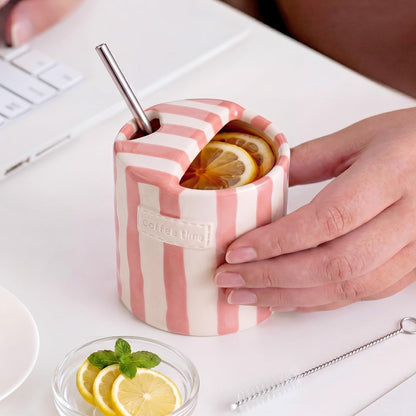 2 Pack Ceramic Mug with Sip Hole,