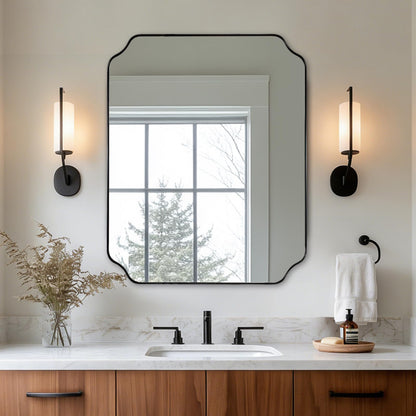ANDY STAR Unique Rectangle Wall Mirror, 24"x32" Black Mirror, Modern Mirror with Aesthetic Scalloped Edge Design Ideal for Bathroom, Bedroom or Entryway, Thin Frame Deep 1’’