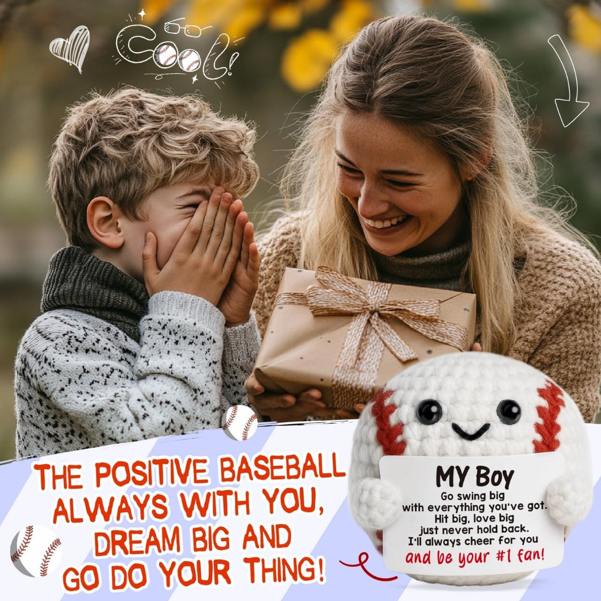 Baseball Gifts for Boys Son Birthday Christmas Positive Crochet Animals