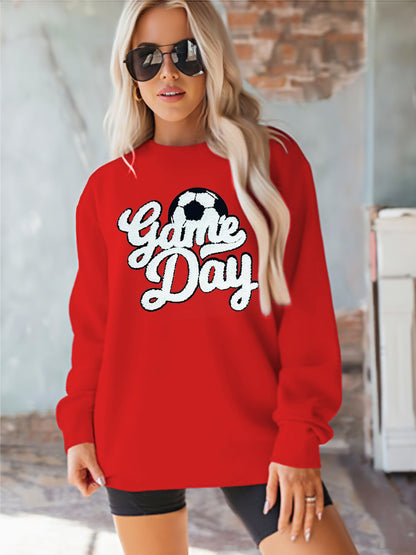 Game Day Soccer Sweatshirt Women Soccer Season Chenille Patch Pullover Top Causal Long Sleeve Football Top
