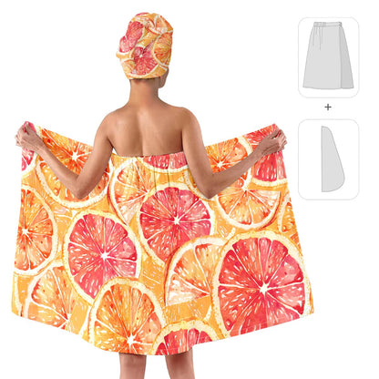 Strawberry Print Bath Wrap and Hair Drying Towel Set – Microfiber Quick Dry Shower Body Wrap for Women, Absorbent Spa Skirt with Elastic Band and Cute Bow Design (Strawberry 1)
