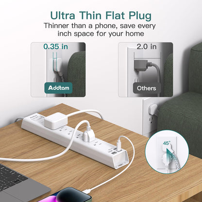 Addtam Power Strip Surge Protector - 15ft Long Extension Cord
