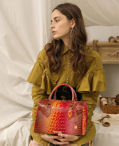 Makcr Joacbv Crocodile Handbag for Women Top Handle Leather Shoulder Purse | Glossy crocodile-embossed vegan leather with rolled handles, buckle details, a structured dome shape, and adjustable strap.