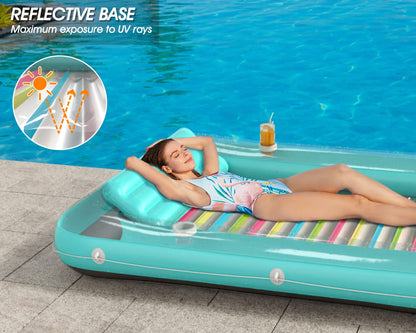 Inflatable Tanning Pool Lounger Float - Jasonwell 4 in 1 Sun Tan Tub Sunbathing Pool Lounge Raft Floatie Toys Water Filled Tanning Bed Mat Pad for Adult Blow Up Kiddie Pool Kids Ball Pit Pool (L)