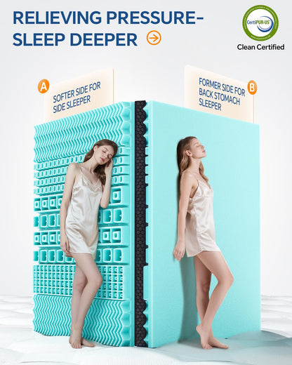BEDELITE Dorm Room Essentials, Dual Layer 4 Inch Twin XL Memory Foam Mattress Topper for College Students Back to School, 2 Inch Pillow Top Mattress Pad and 2 Inch Cooling Gel Foam for Pressure Relief