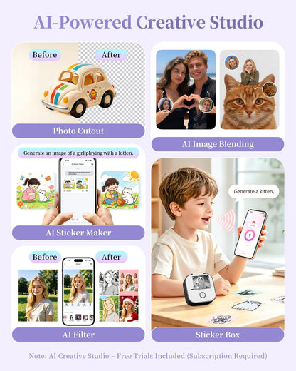 Memoking Mini Printer - Sticker Printer T02 Inkless Sticker Maker Machine