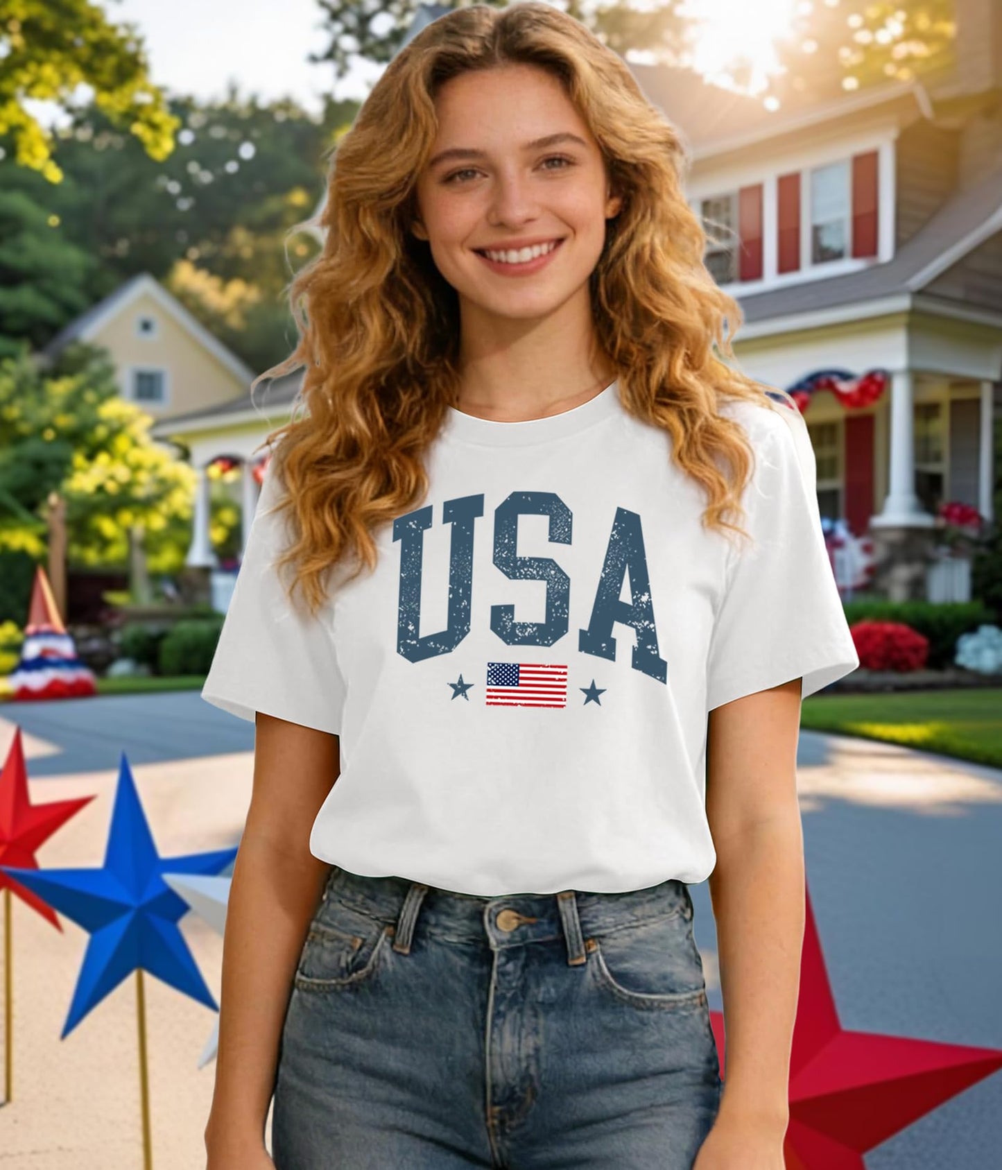 American Flag Shirts for Women 4th of July T-Shirts USA Graphic Tees Casual Blouse Tops