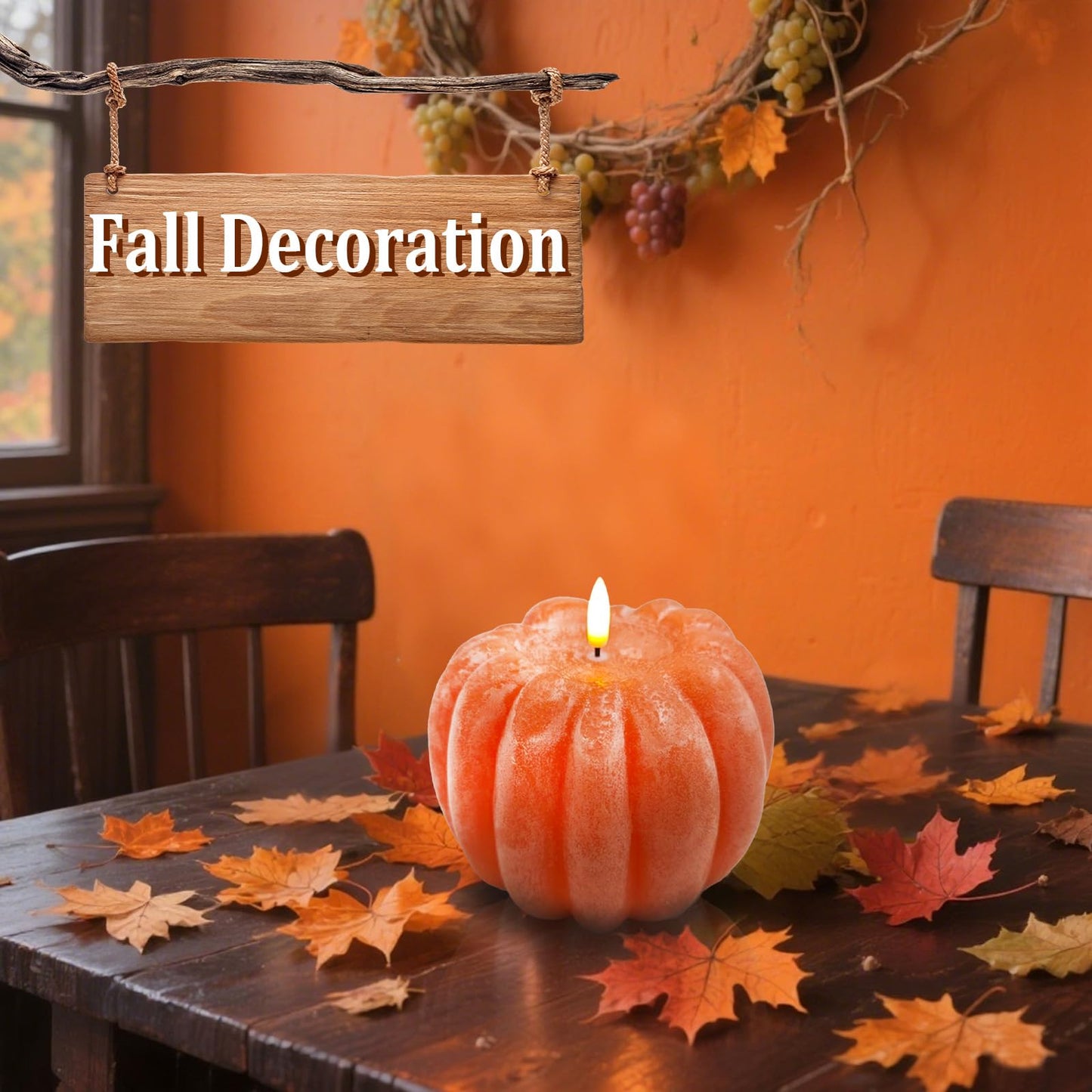 Fall Decor, Fall Decorations for Home - Flameless Pumpkin Candle with Timer Remote - Room Bedroom Table Farmhouse Decor for Halloween, Thanksgiving, Orange+White