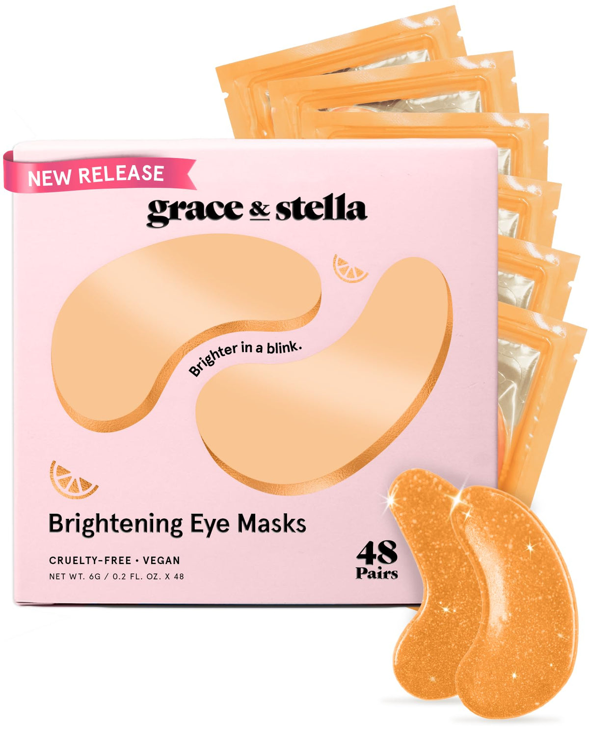 grace & stella New Brightening Eye Patches for Dark Circles (24 Pairs) - Vitamin C Under Eye Patches for Puffiness - Perfect Gifts for Women & Morning Skin Care Routine, Vegan Under Eye Mask
