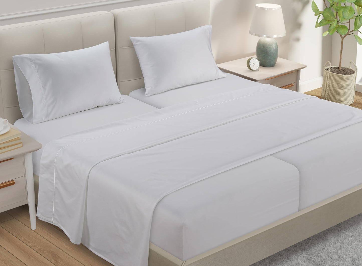 100% Egyptian Cotton Sheets King Size Sheets Set with Fully Elasticated 15" Deep Fitted Sheet & Pillowcase Sets, 800TC Sateen Weave Hotel Collection King Sheet Set, Soft Luxury White Bedding