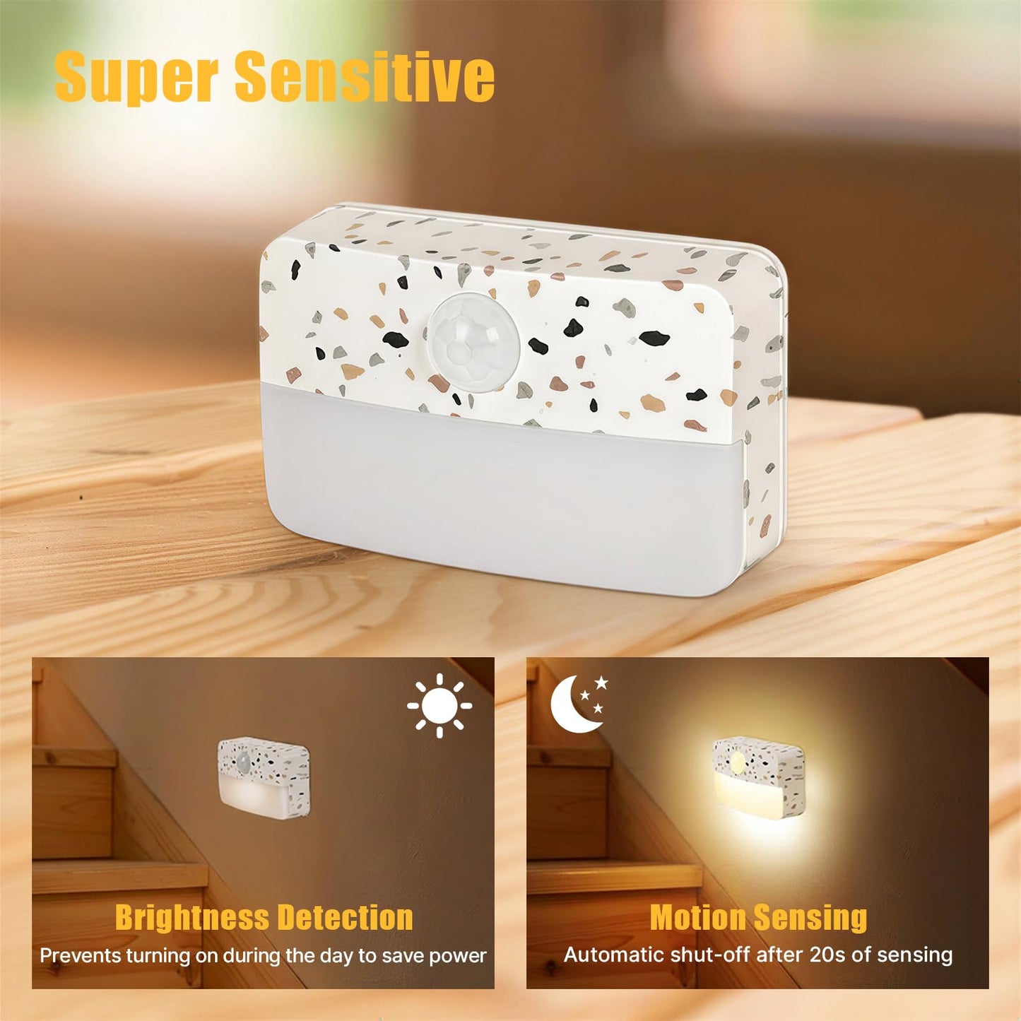 Guankai 8 Pack Motion Sensor Stair Light for Indoor, Battery Operated Closet Lights, Wireless Stick on Anywhere Hallway Lamp, Portable Led Night Lamps for Bedroom Under Cabinet Kitchen
