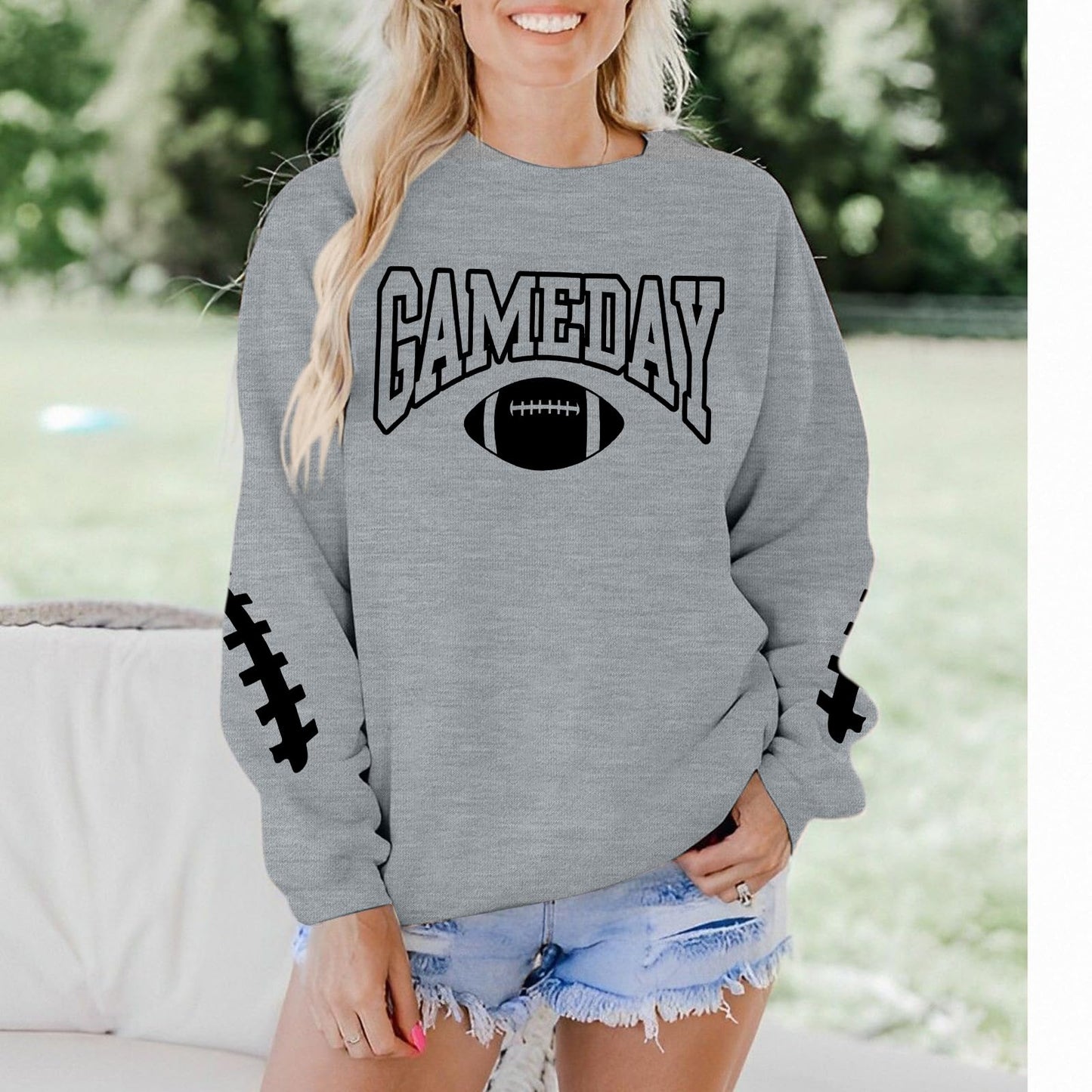 FAYALEQ Game Day Sweatshirts Women Football Sweatshirt Football Rugby Pullovers Casual Game Day Fan Pullover Top