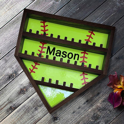 Personalized Wooden Baseball Display Holder - Custom Name Balls, Championship Ring, Wall Mount, Father's Day, Birthday (Black)