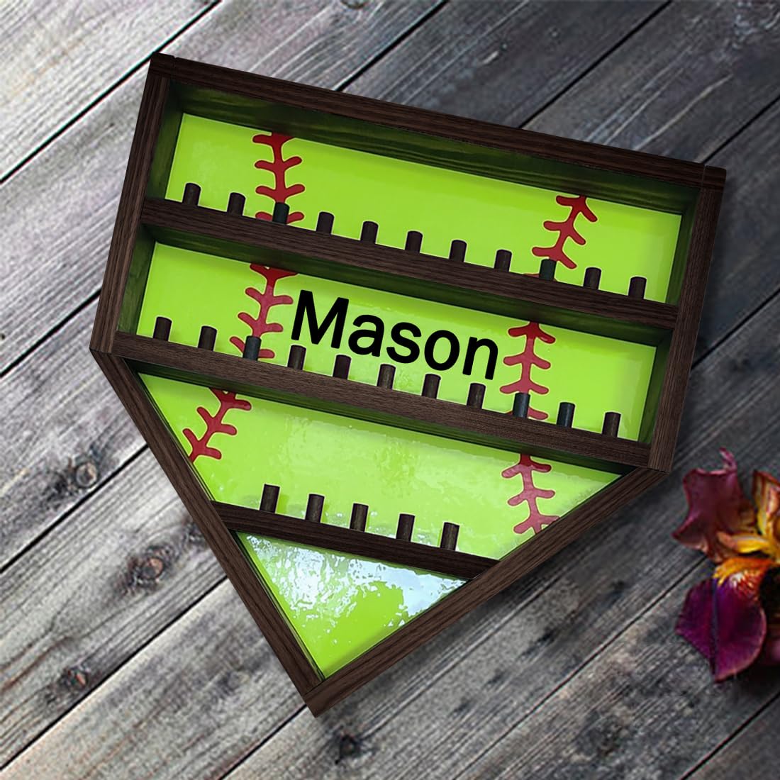 Personalized Wooden Baseball Display Holder - Custom Name Balls, Championship Ring, Wall Mount, Father's Day, Birthday (Black)