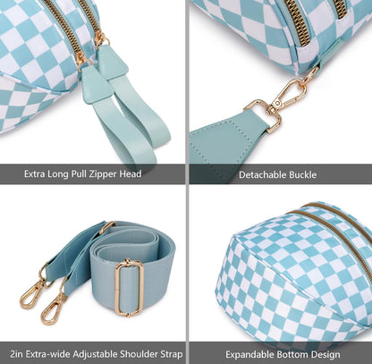 Pure Colour Crossbody Bum Bags for Women Spacious Checkered Cross body Bag Nylon Trendy Fanny Pack for Travel