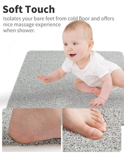 Non Slip Shower Mat, Comfortable Bath mat for Textured Surface,Quick Drying Easy Cleaning Shower Floor Mat for Wet Area,Without Suction Cups Pink 24 x 24