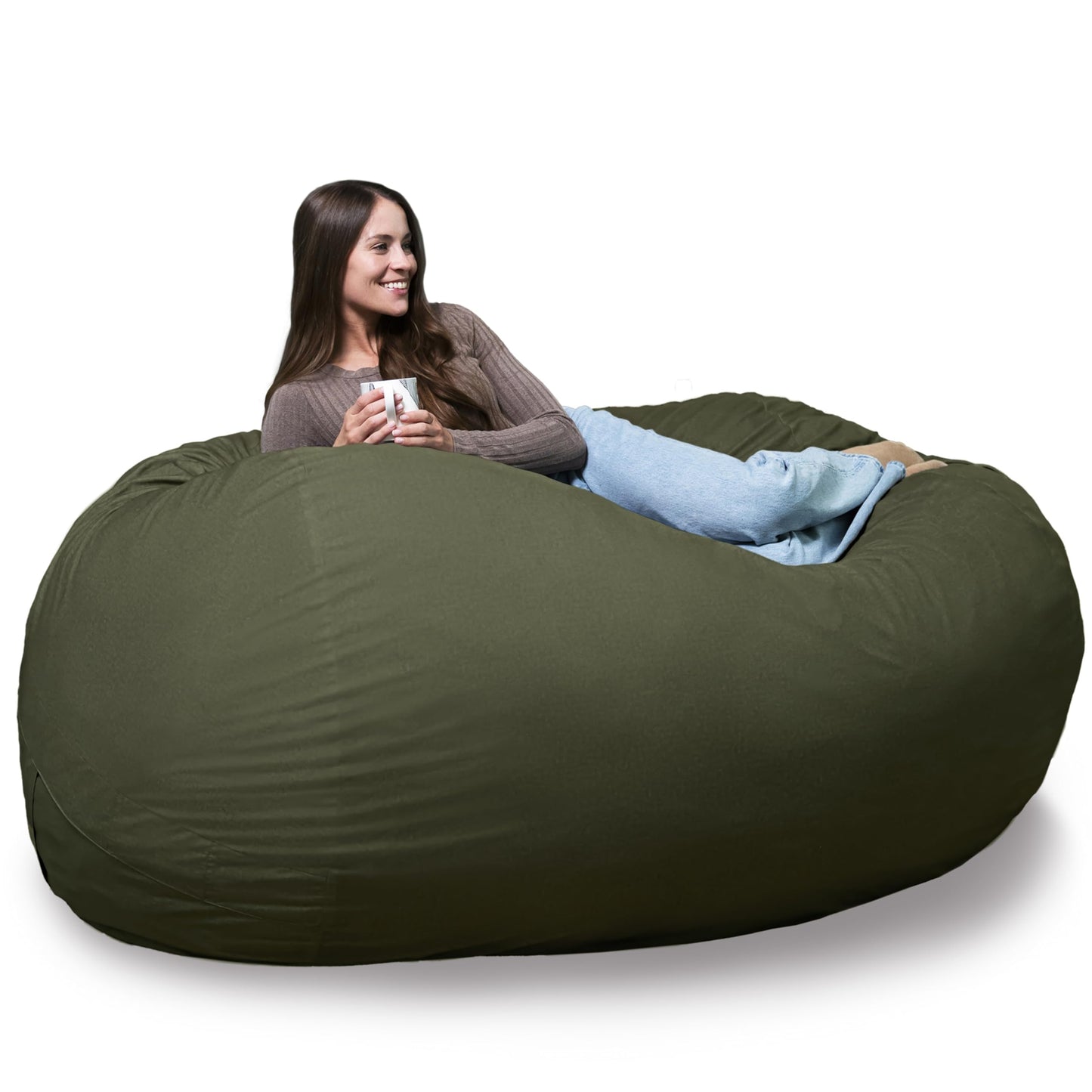 Big Joe Fuf 7Ft Giant Foam Bean Bag Chair, Oversized Couch with Removable Cover for Kids, Teens, Adults, Fog Lenox, Durable Woven Polyester, 7 Foot