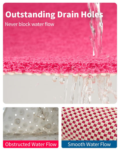 Non Slip Shower Mat, Comfortable Bath mat for Textured Surface,Quick Drying Easy Cleaning Shower Floor Mat for Wet Area,Without Suction Cups Pink 24 x 24