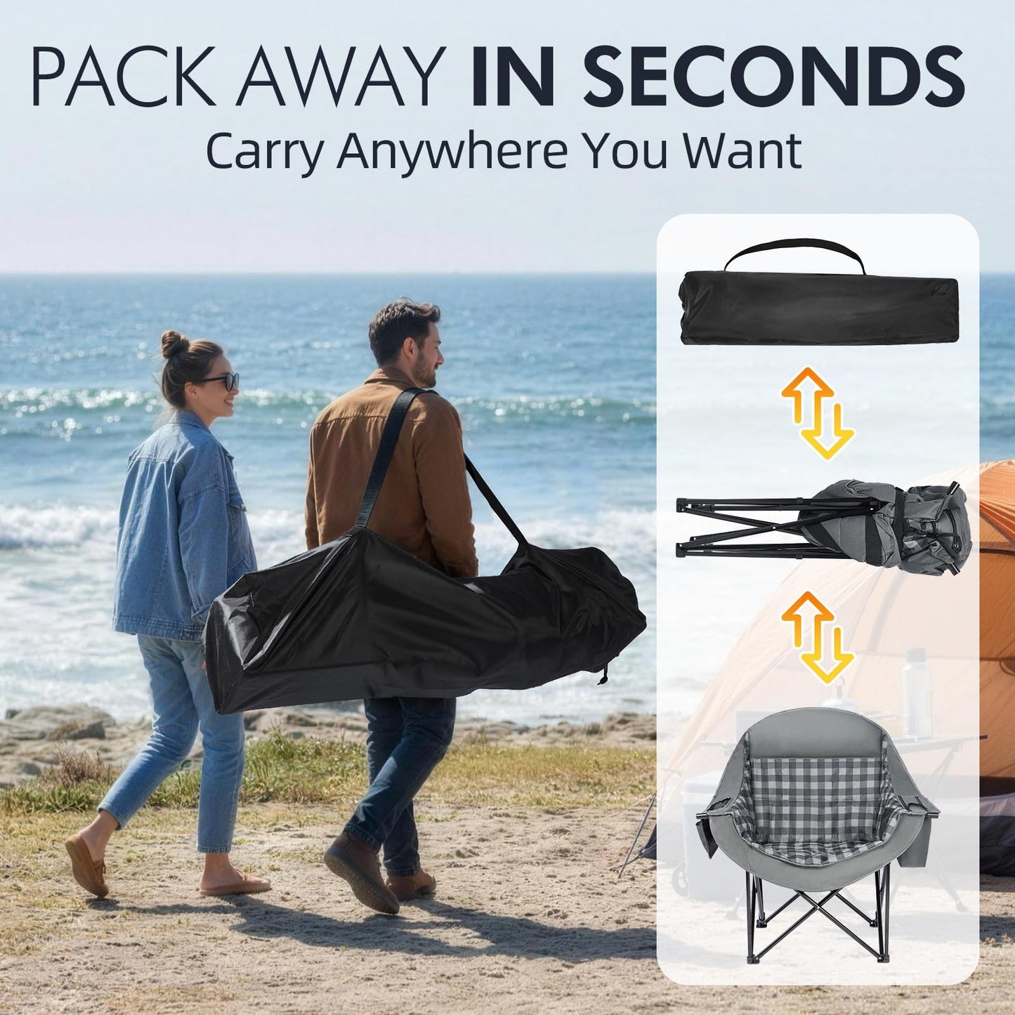 Oversized Camping Chairs for Adults - Heavy Duty Padded Outdoor Camp Chair